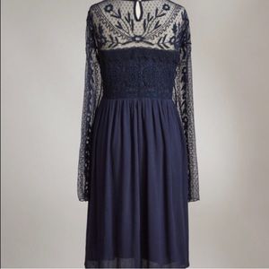 Deepest Navy midi lace sleeved dress by Sundance